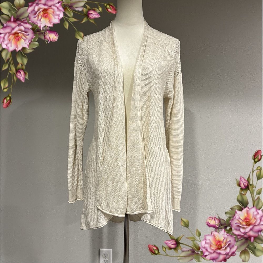 Knox Rose beige Open cardigan with long sleeve with‎ lace details size Medium